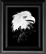 Framed glass engravings designed by our own resident artist. The 8 X 10 frames are made in the USA as well. This is exotic artwork that you will be proud to hang on your wall or place on your fireplace mantel!